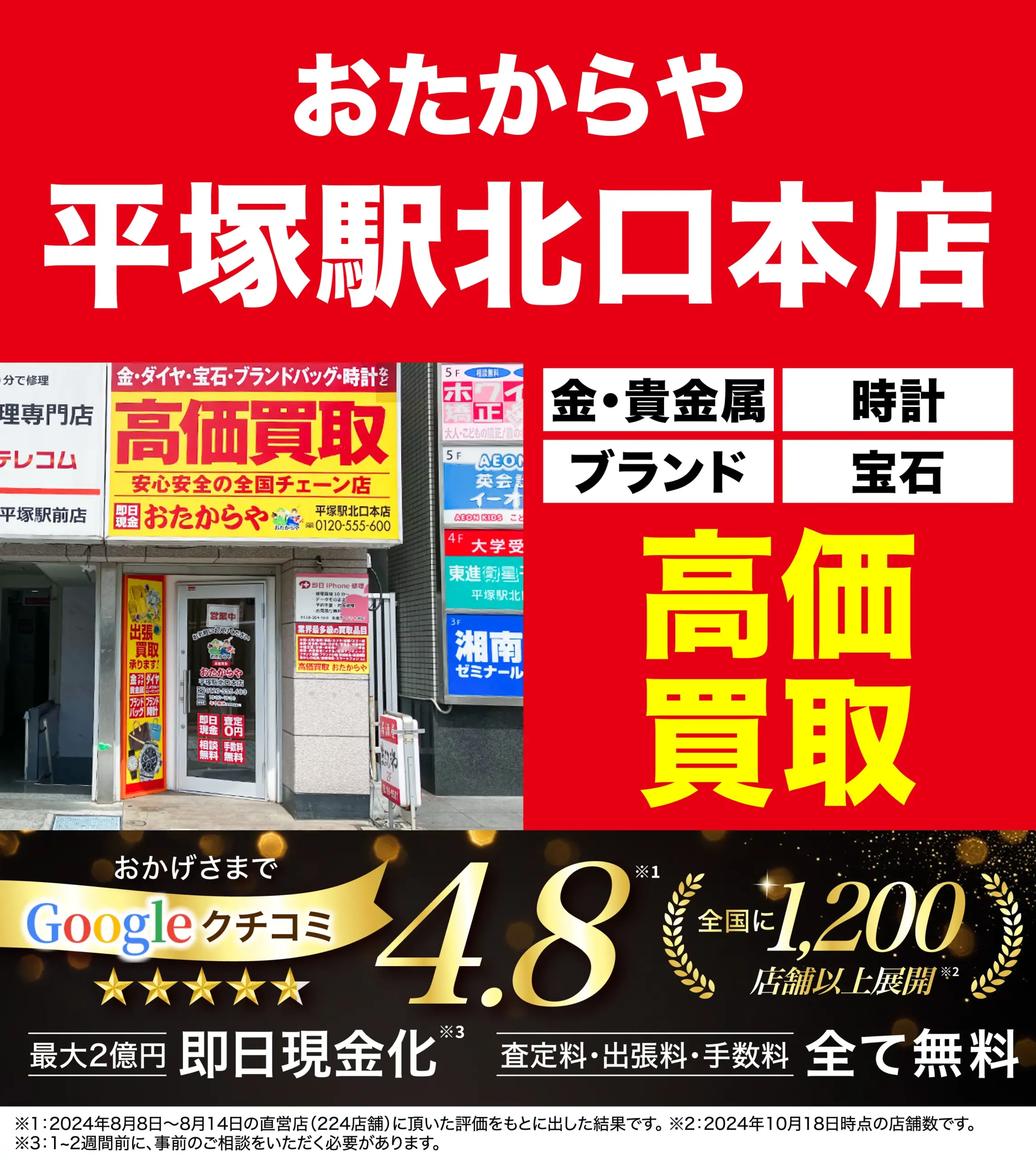ダイヤモンド・宝石高価買取！googleクチコミ4.8、全国1,200店舗以上！