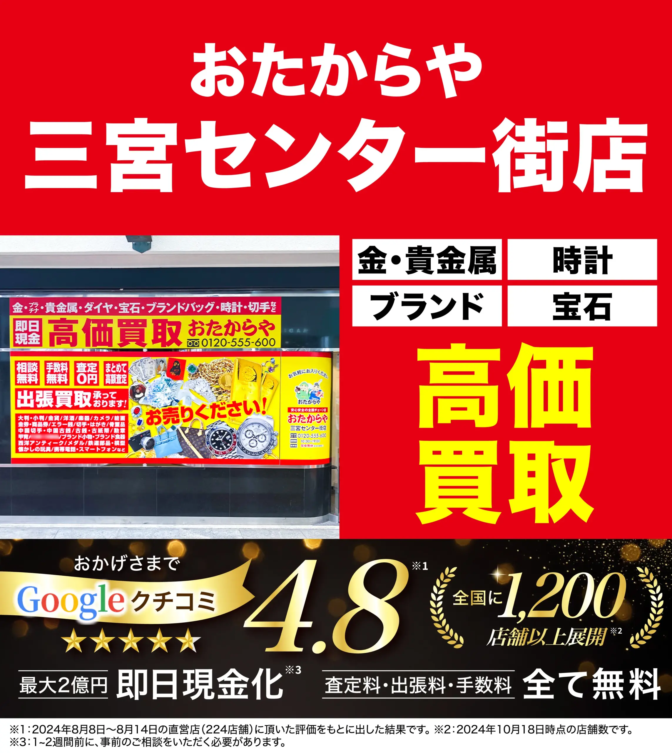 ダイヤモンド・宝石高価買取！googleクチコミ4.8、全国1,200店舗以上！
