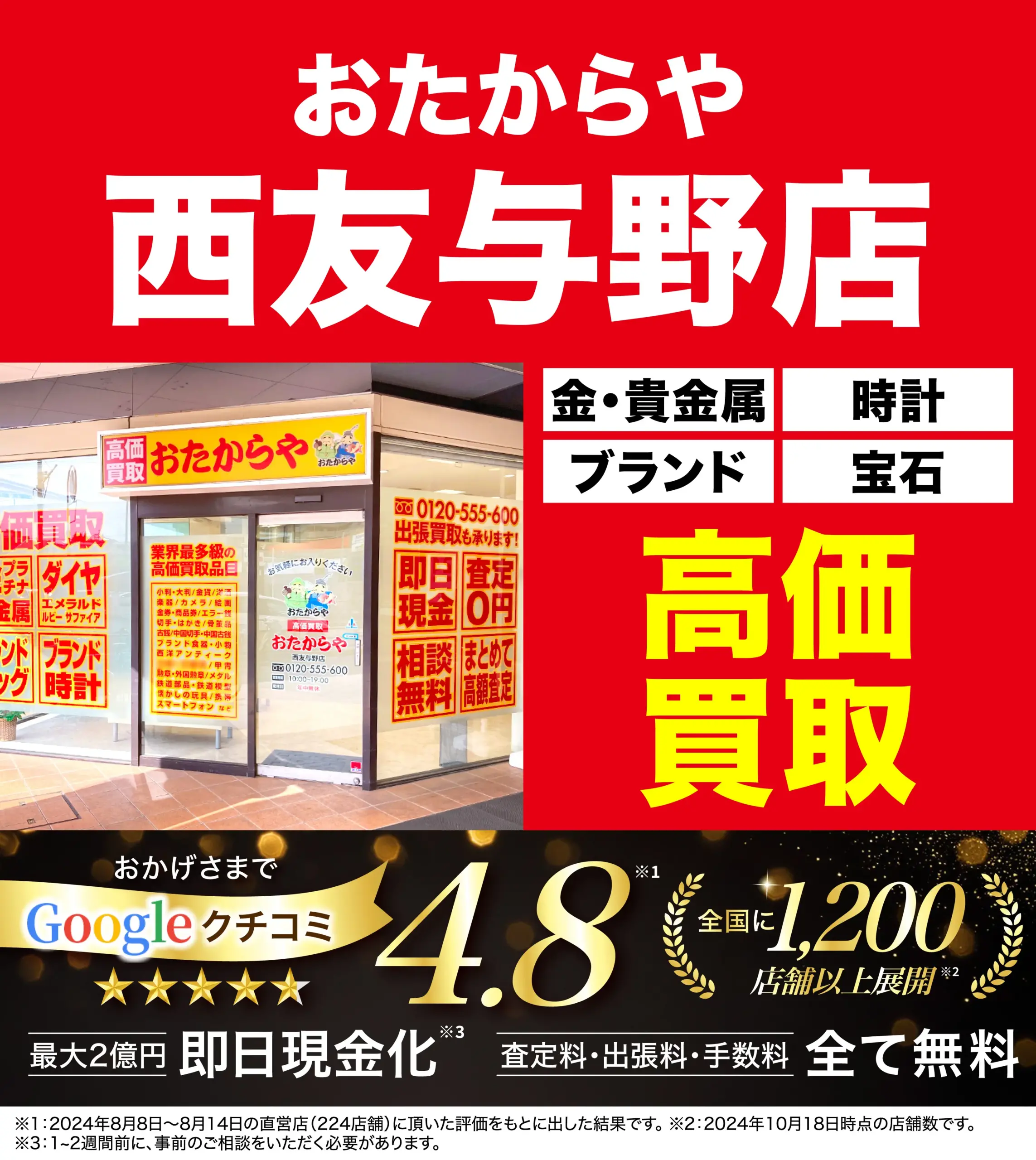 ダイヤモンド・宝石高価買取！googleクチコミ4.8、全国1,200店舗以上！