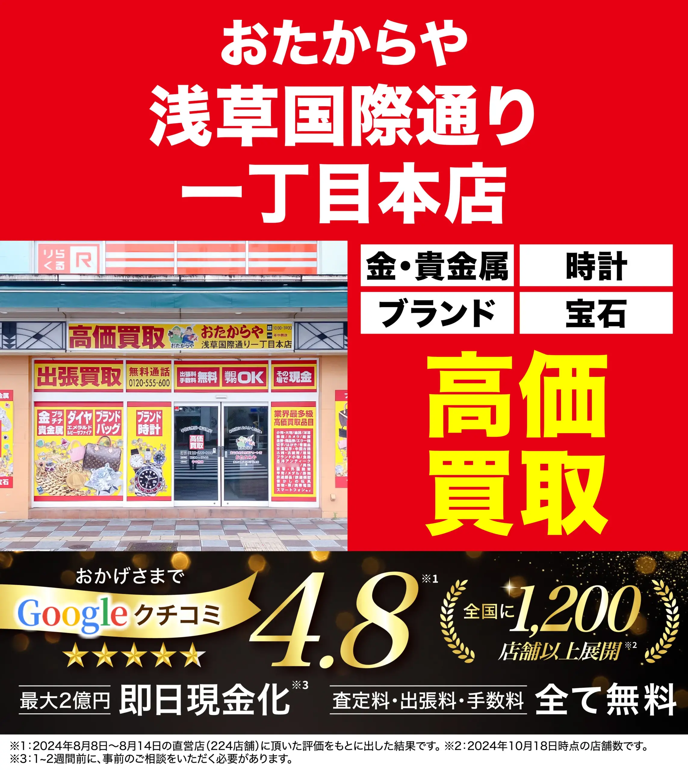 ダイヤモンド・宝石高価買取！googleクチコミ4.8、全国1,200店舗以上！