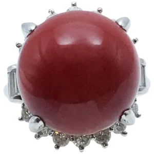 Pt900 サンゴ ダイヤモンド リング 15.1 ㎜ 1.06 ct