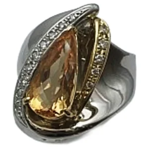 Pt900/K18 インペリアルトパーズ・ダイヤ リング 4.2ct・0.21ct