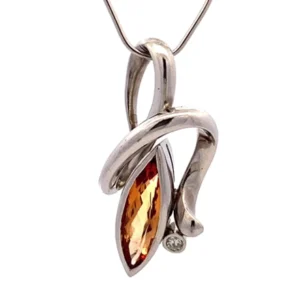 Pt・Pm900 インペリアルトパーズ・ダイヤ ネックレス/ペンダントトップ 4.38ct・0.07ct