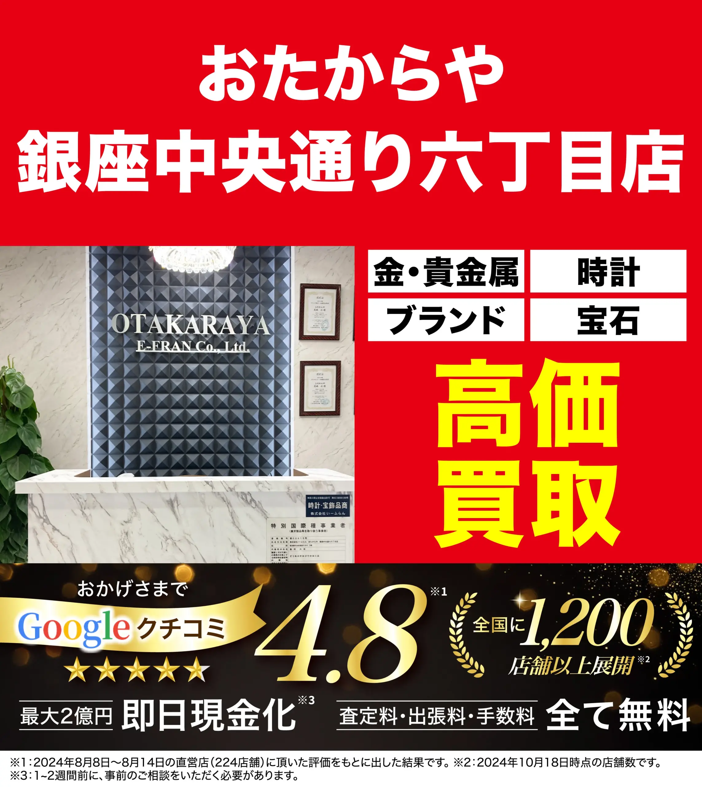 ダイヤモンド・宝石高価買取！googleクチコミ4.8、全国1,200店舗以上！