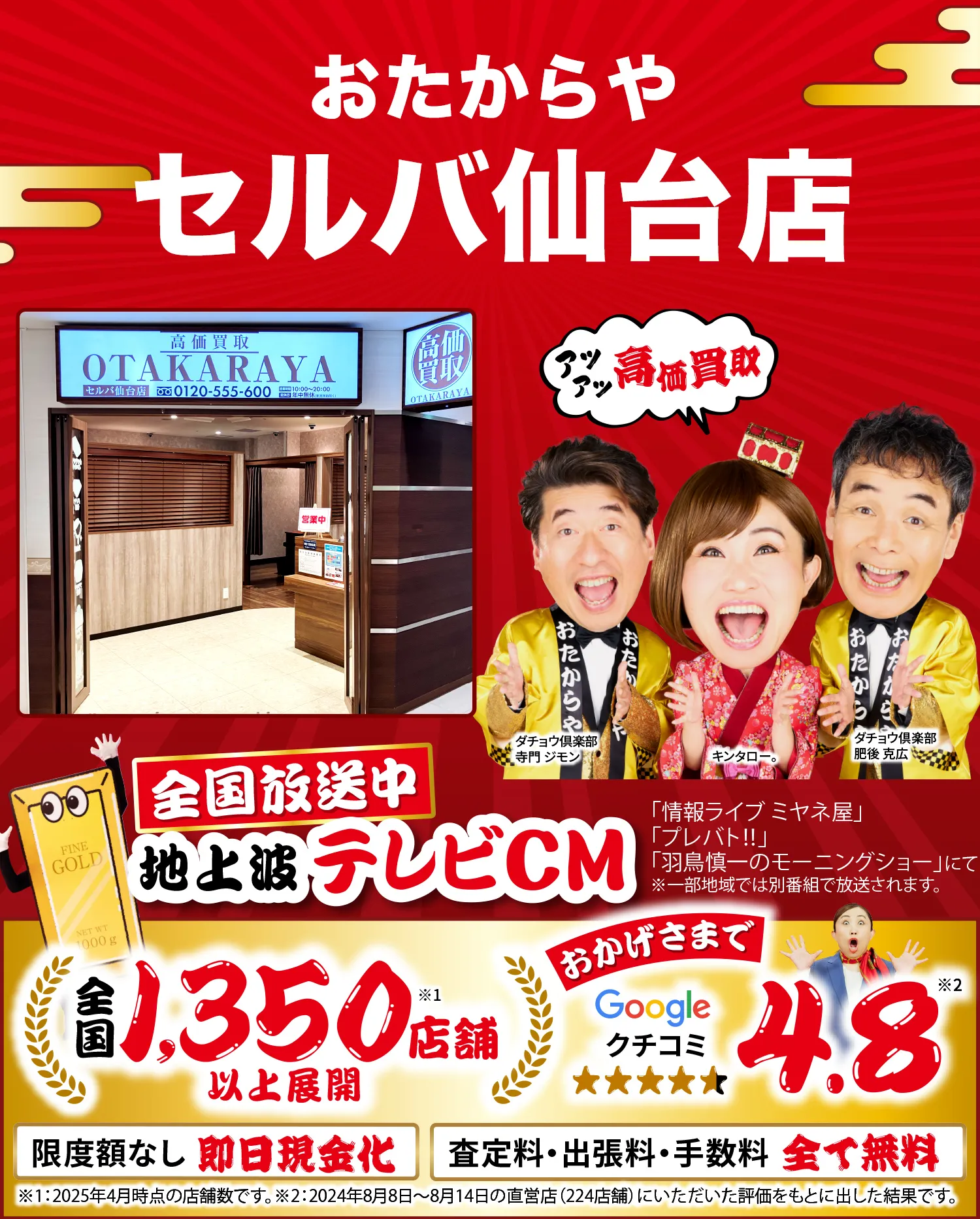 ダイヤモンド・宝石高価買取！googleクチコミ4.8、全国1,200店舗以上！