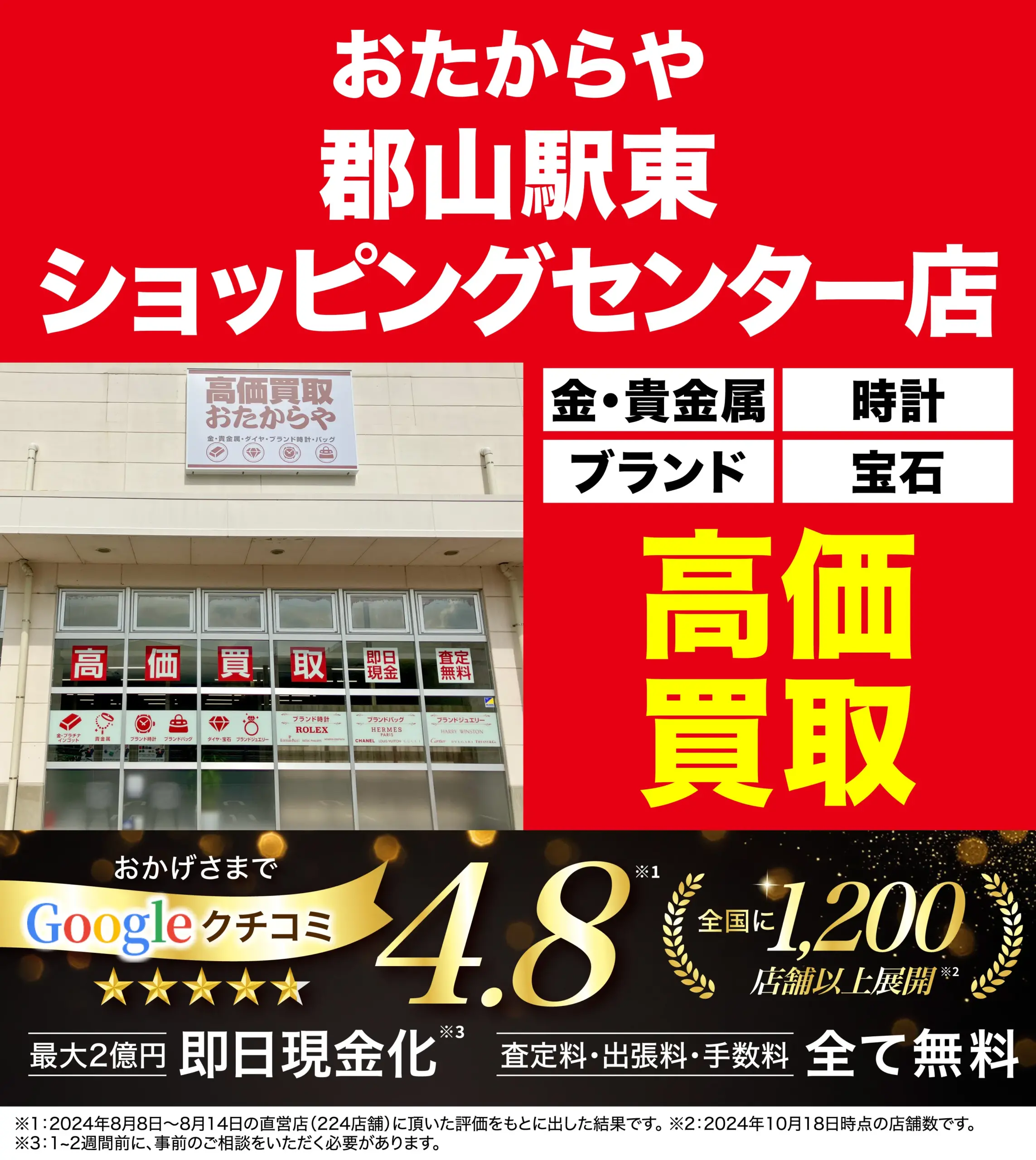 ダイヤモンド・宝石高価買取！googleクチコミ4.8、全国1,200店舗以上！