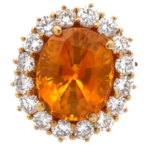 18金 (K18) スリランカ産 オレンジサファイア ダイヤ リング 12.84ct