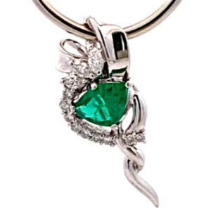 Pt900/K18WG エメラルド ダイヤ ブローチ 1.36ct