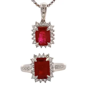 Pt900・K18 ルビー ダイヤ リング/ネックレスセット 1.58・1.85ct