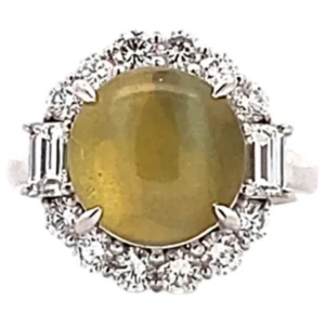 Pt/Pm900 クリソベリルキャッツアイ ダイヤ リング 8.934ct 10g