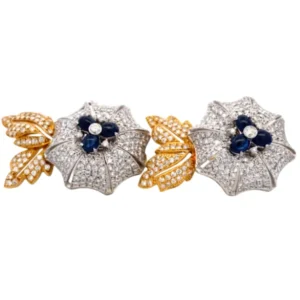 Pt900・K18 サファイア ダイヤ イヤリング 0.9・0.9ct