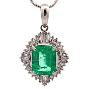 Pt･Pm900 エメラルド ダイヤ ネックレス/ペンダントトップ 3.26ct