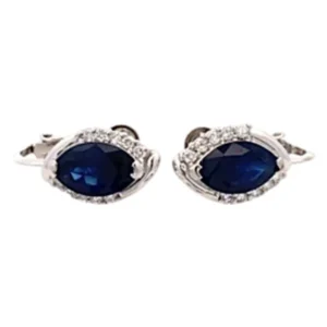 Pt900 K14WG サファイア ダイヤ イヤリング 1.57・1.23ct