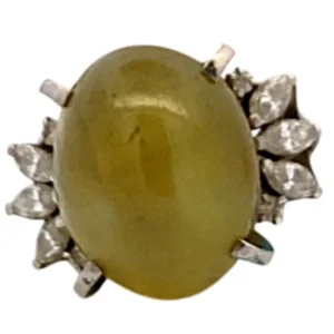 Pt/Pm850 クリソベリルキャッツアイ ダイヤ リング 20.75ct 12g