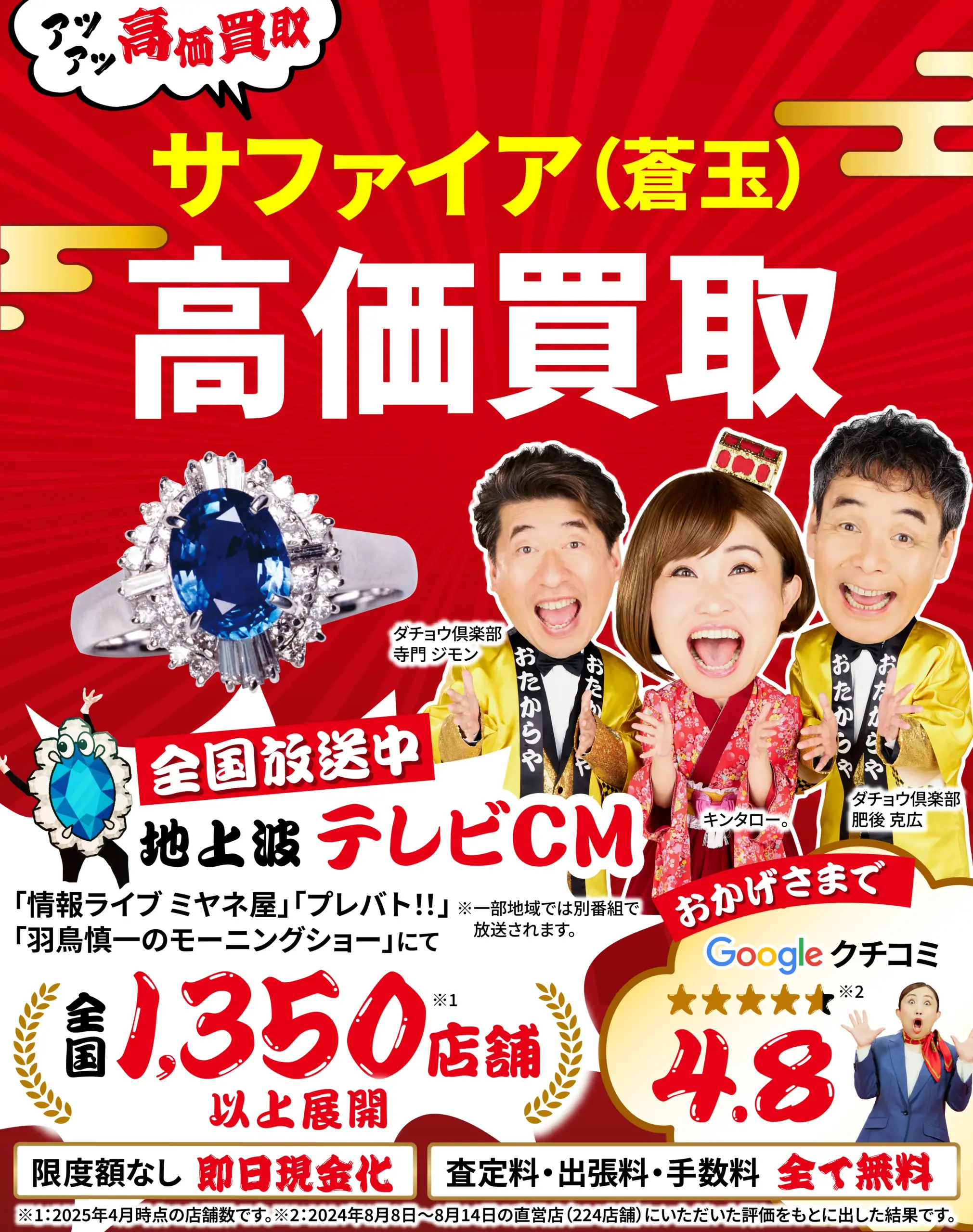 サファイア高価買取！googleクチコミ4.8、全国1,200店舗以上！