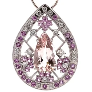 K18WG モルガナイト 多色石 ネックレス/ペンダントトップ 3.86ct