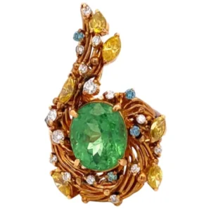 K18 グリーンガーネット ダイヤ 指輪 5.17ct