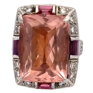 Pt900/K18 モルガナイト 多色石 リング 11.93ct