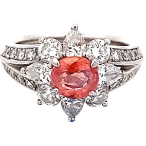 Pt/Pm900 パパラチアサファイア ダイヤ リング 1.01ct