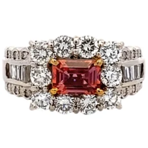 Pt900/K18 パパラチアサファイアみため ダイヤ リング 1.11ct