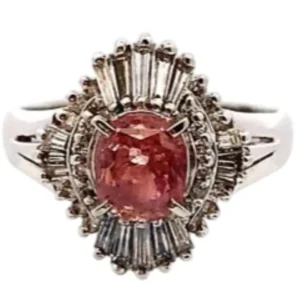 Pt/Pm900 スリランカ産パパラチアサファイア ダイヤ リング 1.343ct