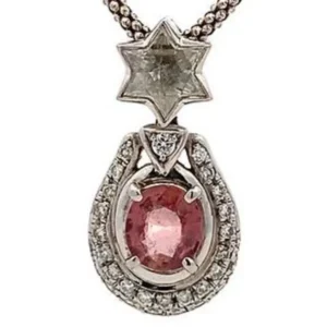 Pt900/K18WG マダガスカル産パパラチアサファイア ダイヤ ネックレス/ペンダントトップ 1.378ct