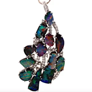 Pt/Pm900 ボルダーオパール ダイヤ ブローチ 23.81ct