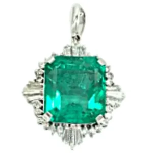 Pt/Pm900 コロンビア産 エメラルド ダイヤ ネックレス/ペンダントトップ 14.89ct