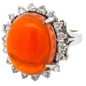 Pt/Pm900 ファイヤーオパール（火蛋白石）ダイヤ リング 6.22ct