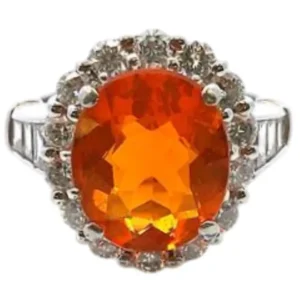 Pt/Pm900 ファイヤーオパール（火蛋白石）ダイヤ リング 3.6ct