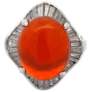 Pt/Pm900 ファイヤーオパール（火蛋白石）ダイヤ リング 7.19ct