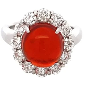 Pt/Pm900 ファイヤーオパール（火蛋白石）ダイヤ リング 3.82ct