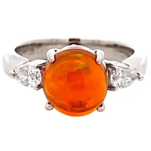 Pt/Pm900 ファイヤーオパール（火蛋白石）ダイヤ リング 2.06ct