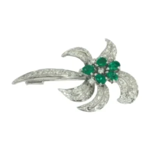 Pt･Pm900 エメラルド・ダイヤモンド ブローチ 1.23ct