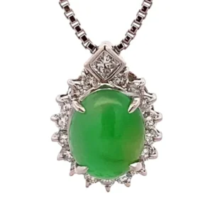 Pt･Pm850 翡翠・ダイヤモンド ネックレス 4.4ct