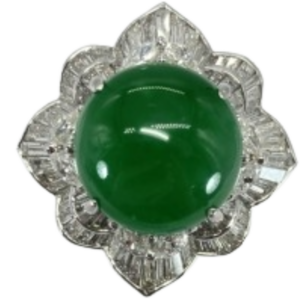 Pt・Pm900 翡翠・ダイヤモンド リング 15.22 ct 3.65 ct