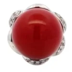 Pt・Pm900 サンゴ・ダイヤモンド リング 0.1ct