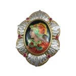 Pt900/K18[Kﾒｲﾝ] エマーユ・ルビー ブローチ