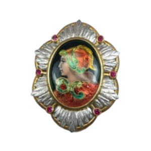 Pt900/K18[Kﾒｲﾝ] エマーユ・ルビー ブローチ