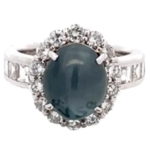Pt・Pm900 インド産アレキサンドライトキャッツアイ・ダイヤ リング 5.75ct