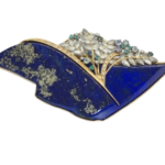 Pt900/K18 ラピスラズリ・パライバトルマリン・多色石 ブローチ 0.21・1.21・0.33 ct