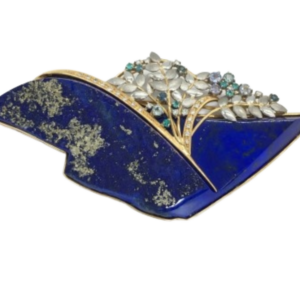 Pt900/K18 ラピスラズリ・パライバトルマリン・多色石 ブローチ 0.21・1.21・0.33 ct