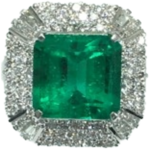 Pt・Pm900 コロンビア産エメラルド・ダイヤ リングE7.2 ct D1.7 ct