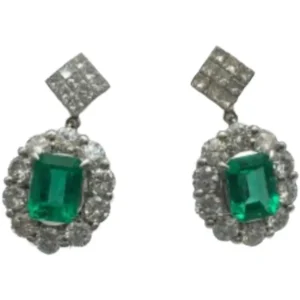 Pt850/Pt900 コロンビア産エメラルド・ダイヤモンド ピアス/イヤリング E2.08・E1.70 ct D1.68・0.5・D1.75・0.5 ct