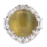 Pt･Pm900 クリソベリルキャッツアイ・ダイヤモンド リング 8.934 ct 1.28 ct