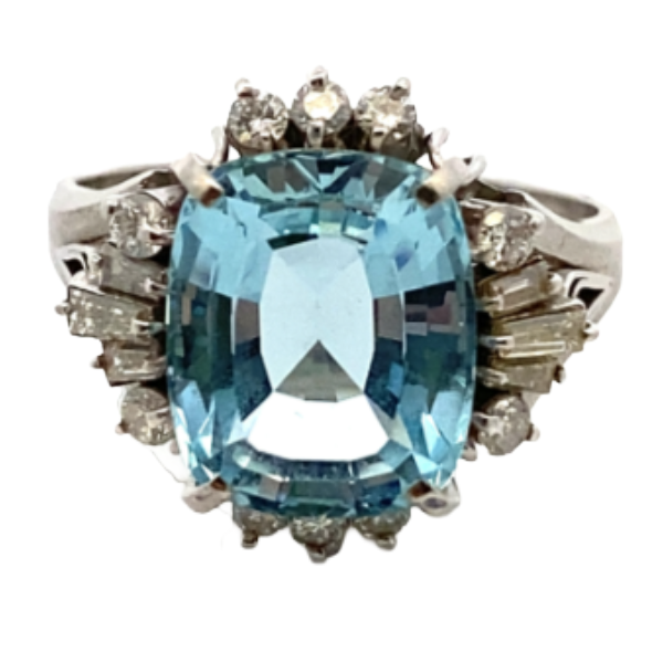 Pt･Pm900 アクアマリン・ダイヤモンド リング 5.64・0.63ct