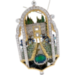 Pt900/K18 多色石・ダイヤモンドブローチ S0.74・OP2.58・D3.13ct