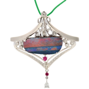 K18WG ボルダーオパール・多色石 ブローチ 12.87・R0.21・D0.75ct