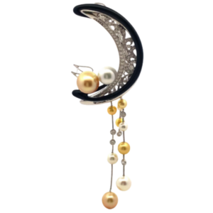 K18WG パール・多色石 ブローチ 1.081・0.67ct