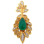 Pt900/K18 エメラルド・ダイヤモンド ブローチ E7.57・D0.13ct